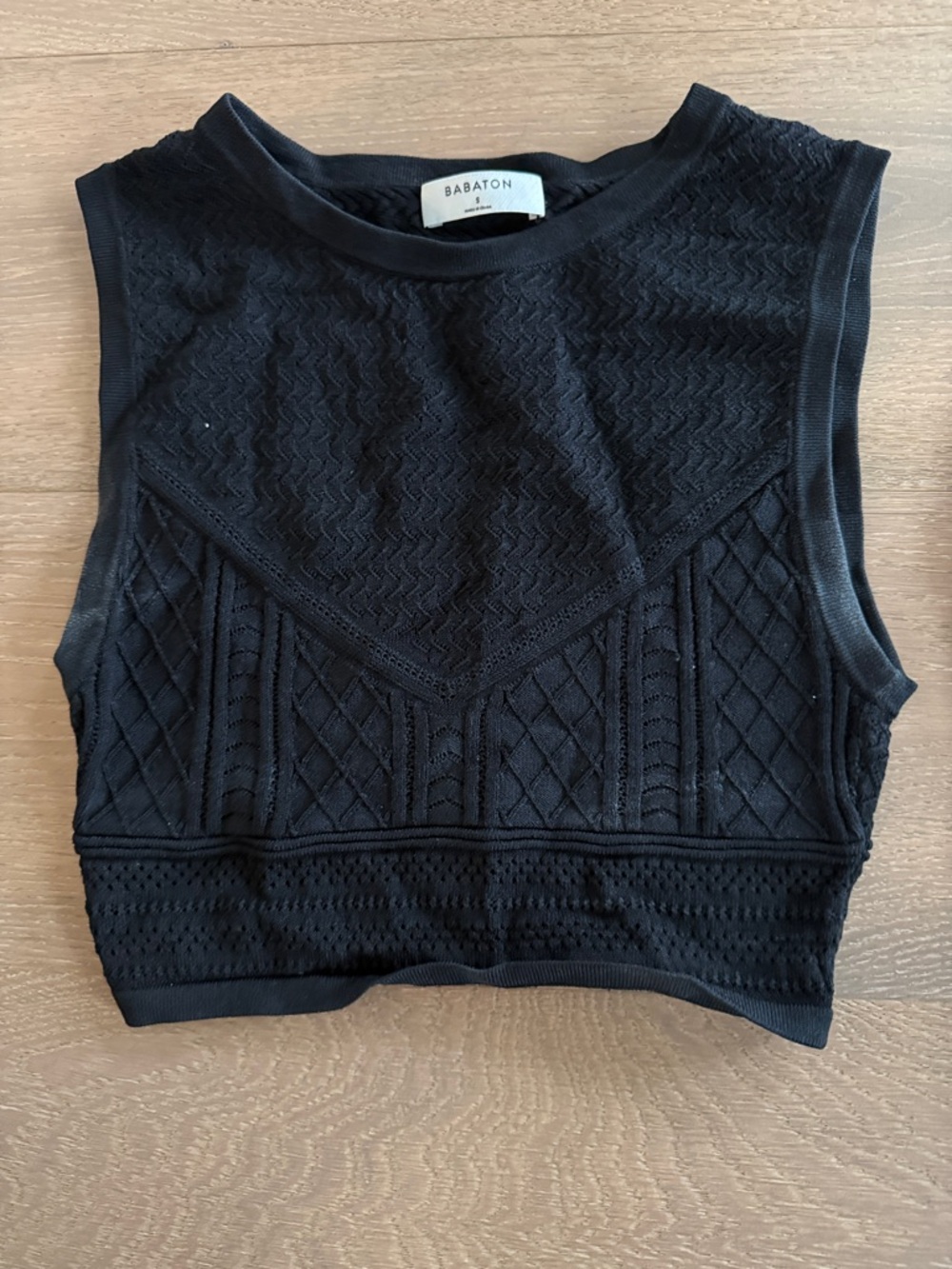 Babaton Black Textured Cropped Knit Tank